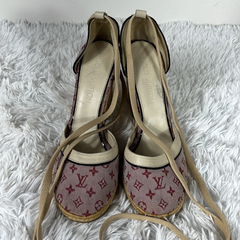 Louis Vuitton Tan and Red Wedge Shoes - Picture 13 of 13